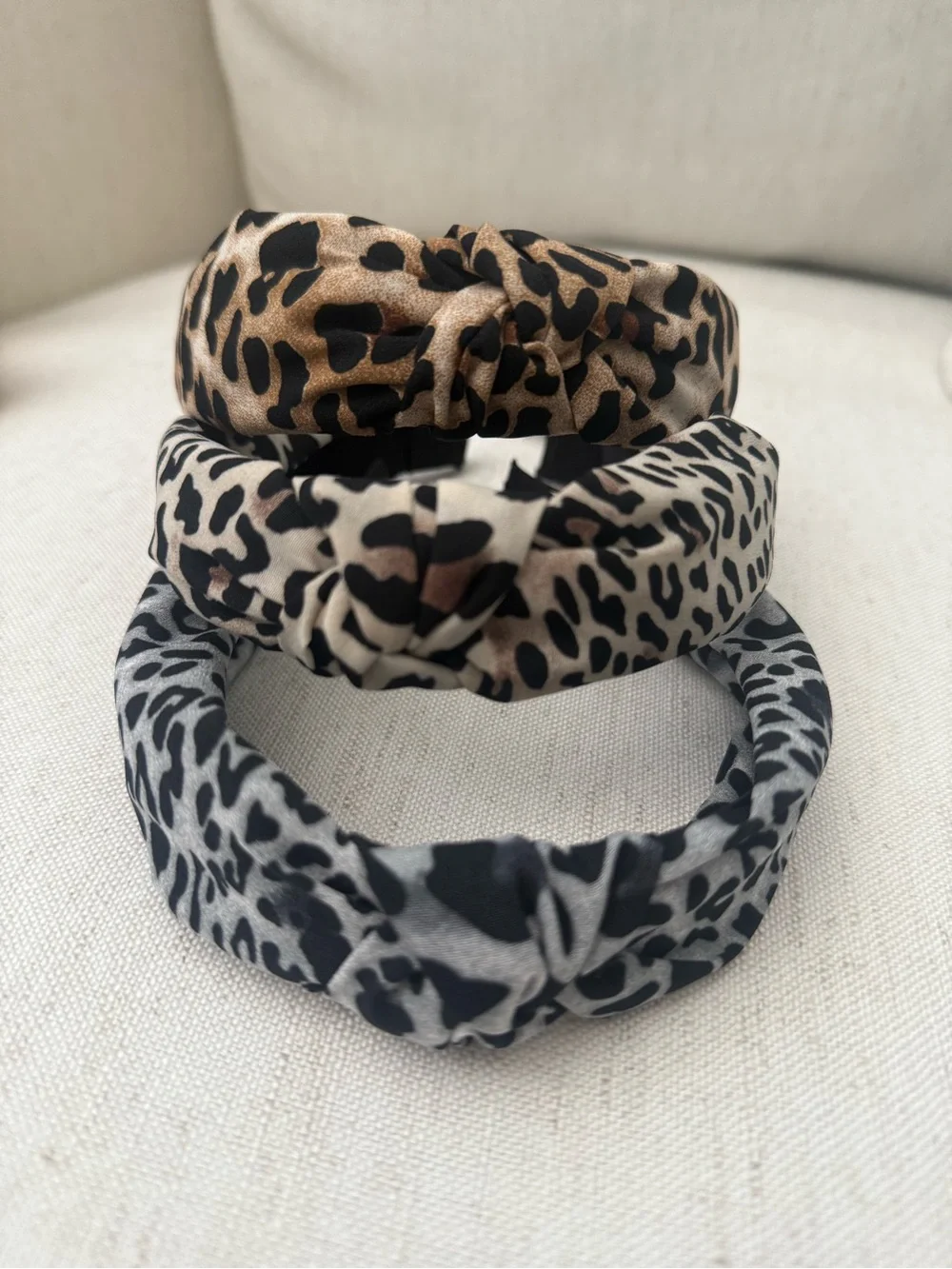 Leopard Print Knotted Headband - Brown, Cream & Gray